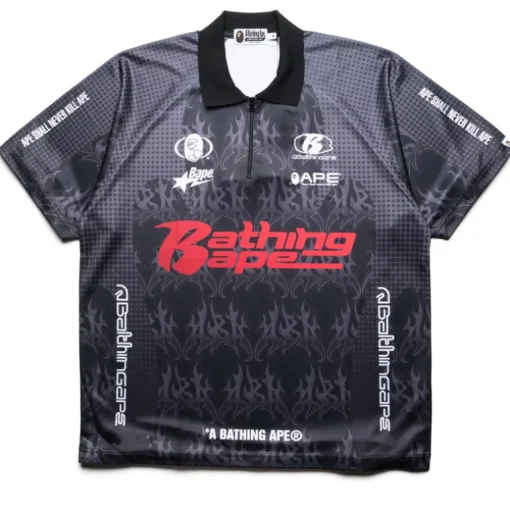 A Bathing Ape Flame Pattern Half Zip Polo Shirt