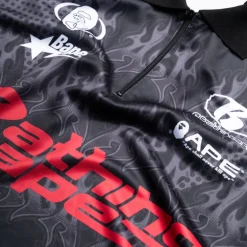 A Bathing Ape Flame Pattern Half Zip Polo Shirt