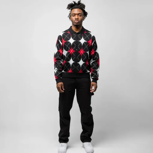 Awake NY Argyle Knit Collared Cardigan
