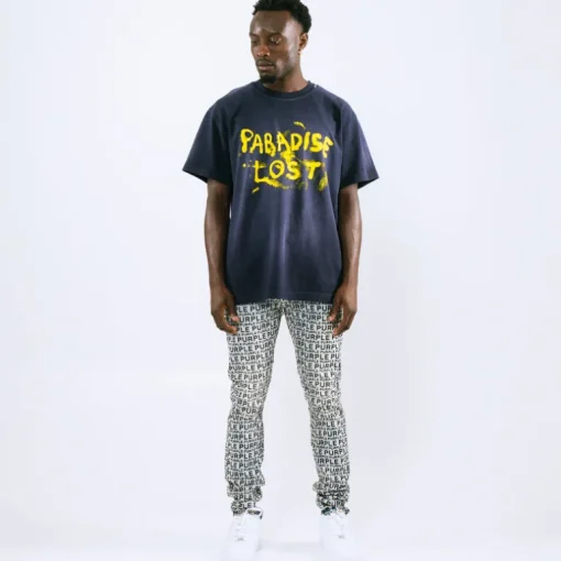 Purple Brand Low Rise Skinny Leg Wordmark Flock Jean
